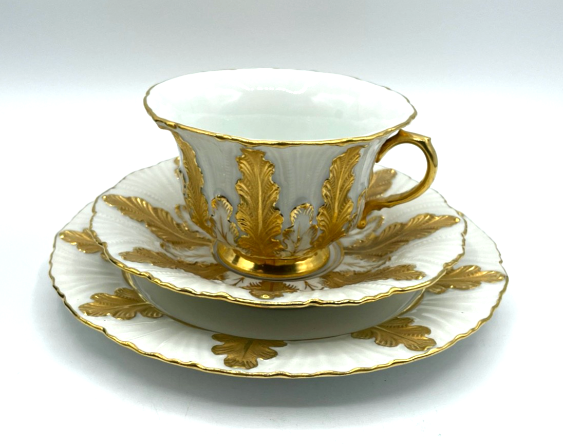 Antik Meissen Porzellan Gedeck I. Wahl Eichenlaub Gold Sammeltasse 3tlg. 1A Zust0