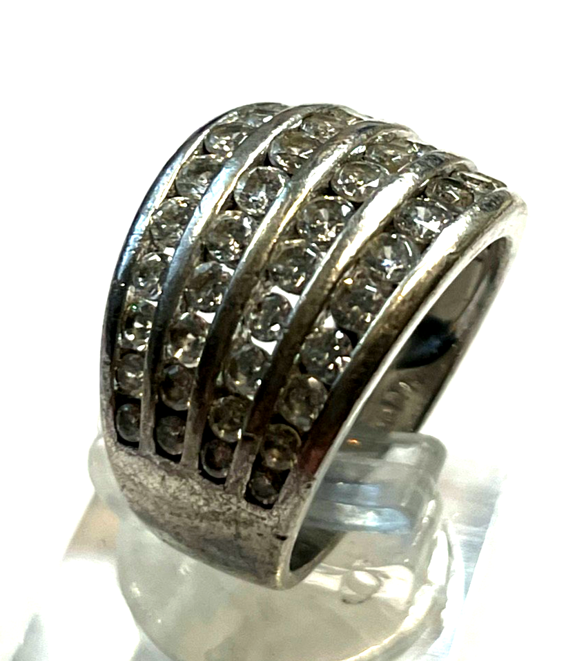 Solider 925 Silber Ring Cocktail Silberring CZ Besatz Handarbeit Ø 16 mm RG 506