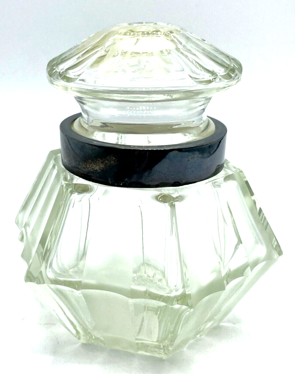 Antik 835 Silber Rand formschöne Glas Deckeldose Halbmond Krone Löwe Punzen topp2
