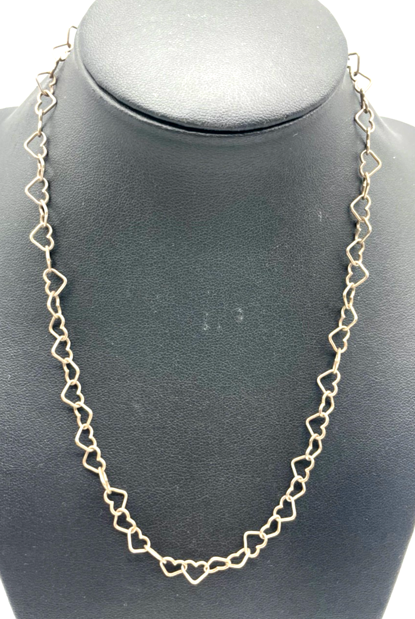 Vintage apartes 925 FBM Silber Collier Halskette aus Herzen L 42 cm B 7 mm 80erJ0