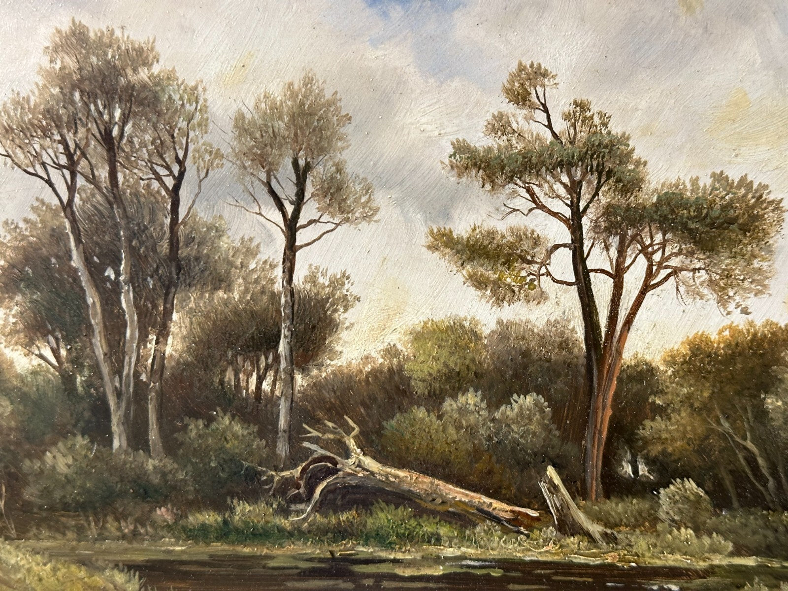 Öl auf Holz - L. Voigt - Landschaftsgemälde mit Flussaue - um 1900 sign. gerahmt1