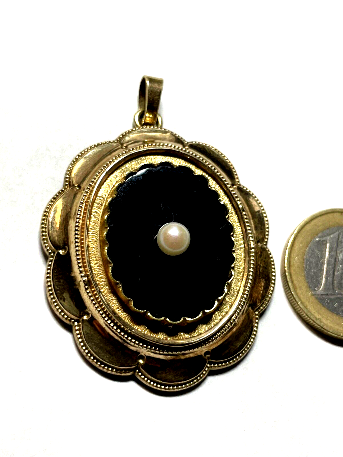 Stattlicher Biedermeier Anhänger Schaumgold L 53 mm B 39 mm echte Perle rar9