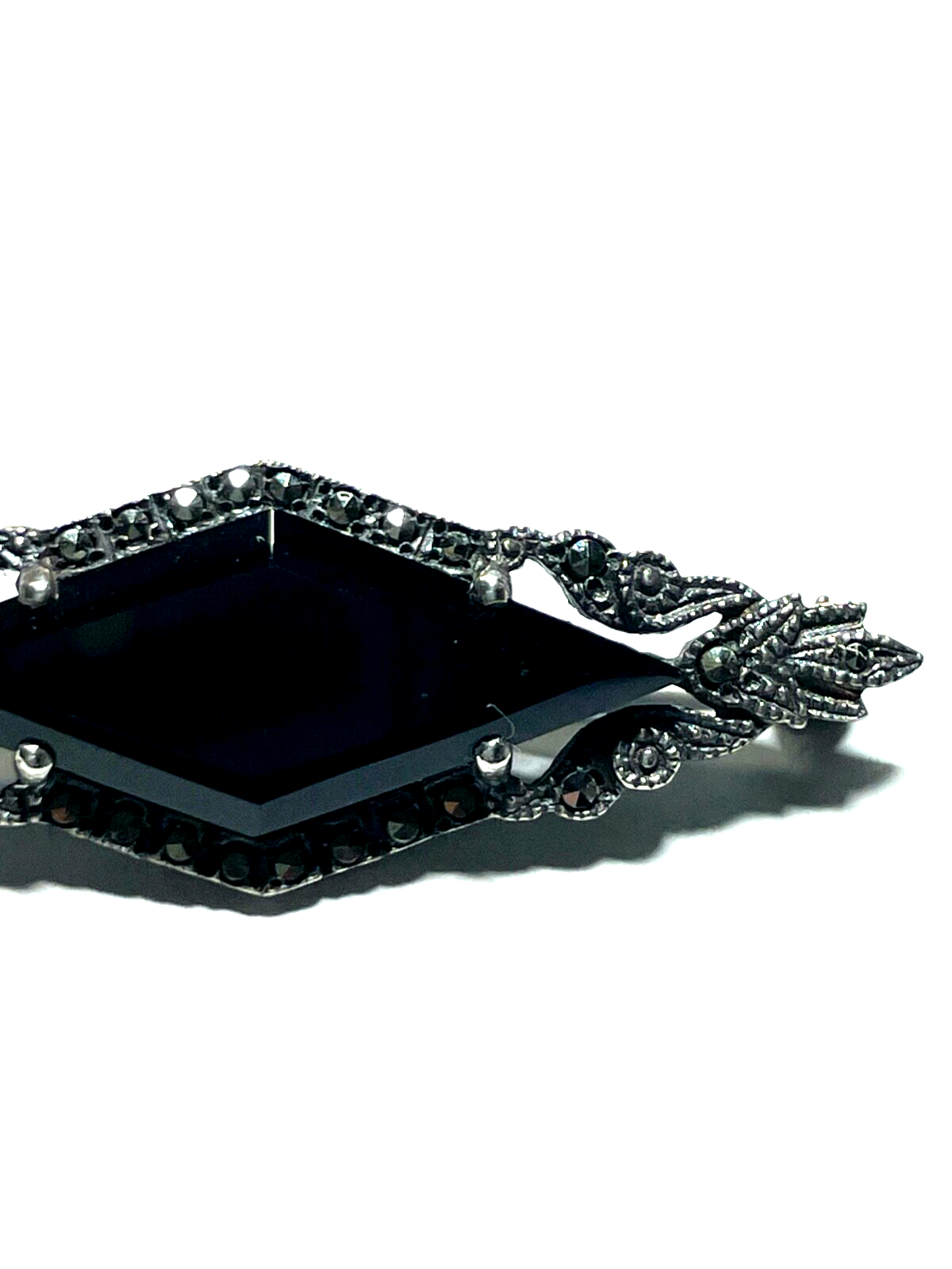 Silber Brosche Onyx Markasit original Antik Handarbeit Juwelier Punze L 46 mm4