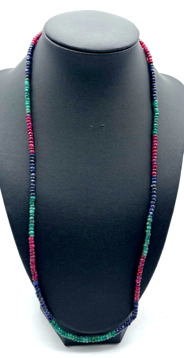 60 cm Smaragd Saphir Rubin Edelstein Mix Kette facettierte Rondelle 925 Silber0