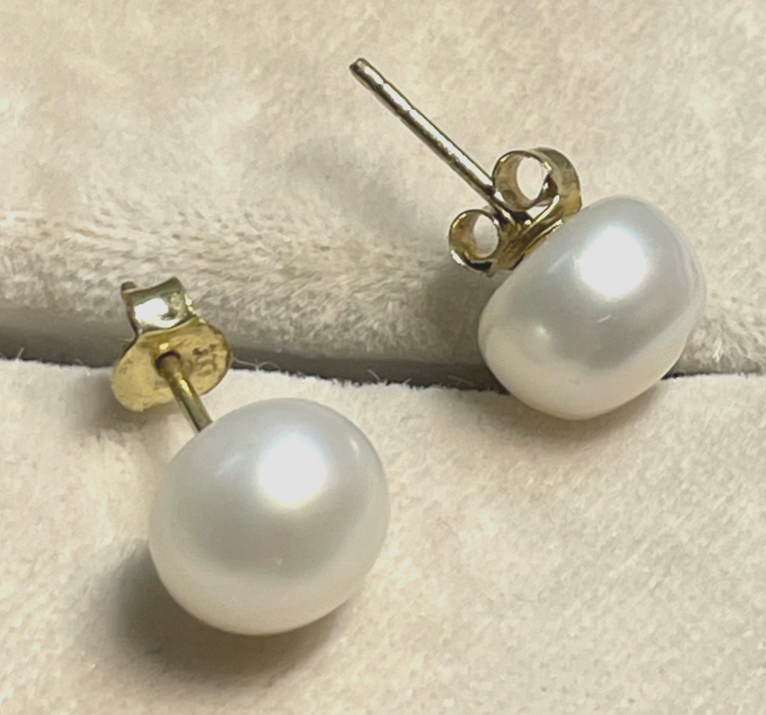 Paar 333 Gelbgold Ohrringe SWZ Perlen Ohrstecker Klassiker Ø 9 mm top gepflegt3