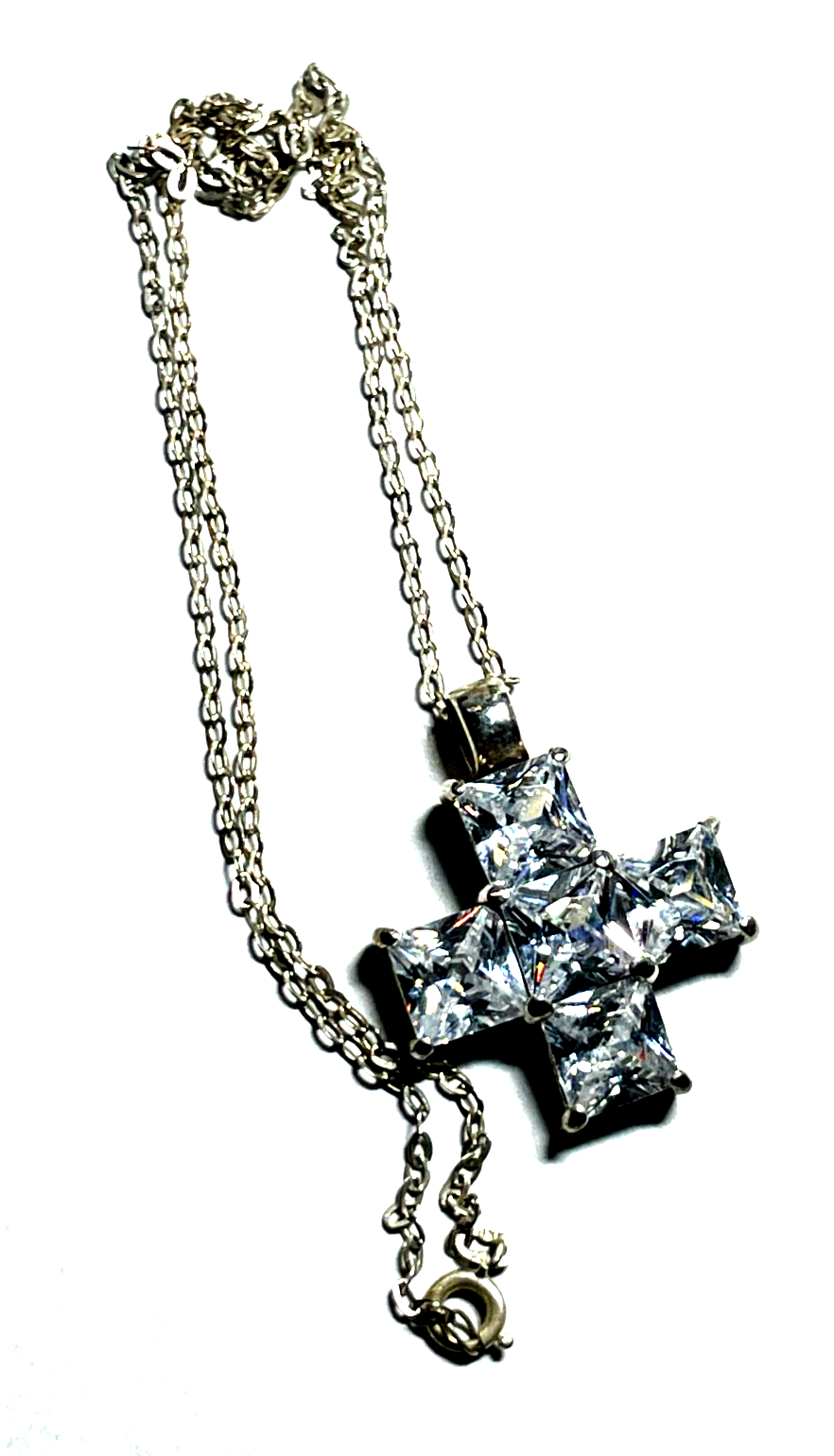 Stattlicher 925 Silber Kreuz Anhänger mit Zirkonia Cubes an 46 cm Silberkette2