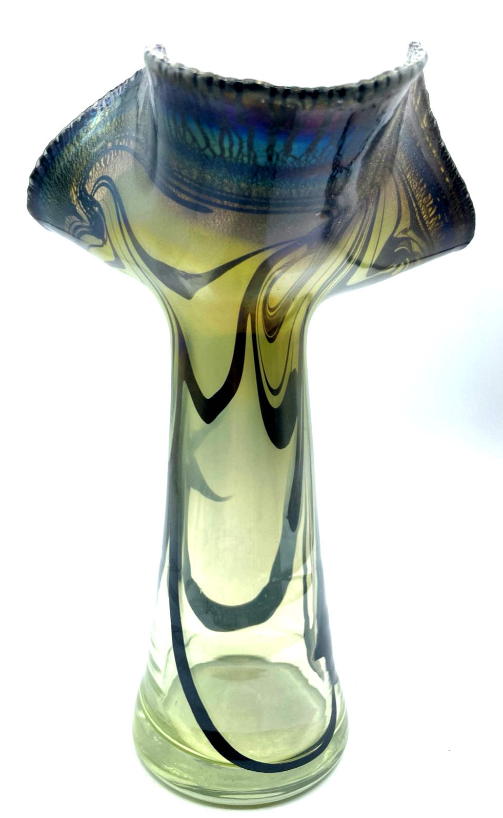 Attraktive Glaskunst Vase Eisch Studio signiert irisierend Jugendstil Dekor H 313