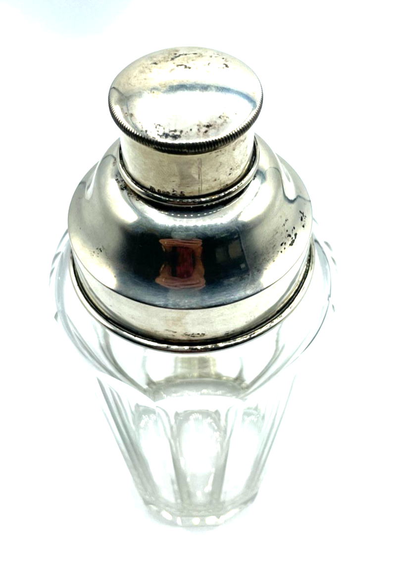 Antik Cocktail Shaker Kristallglas 800er Silber Rand und Deckel Topzustand3