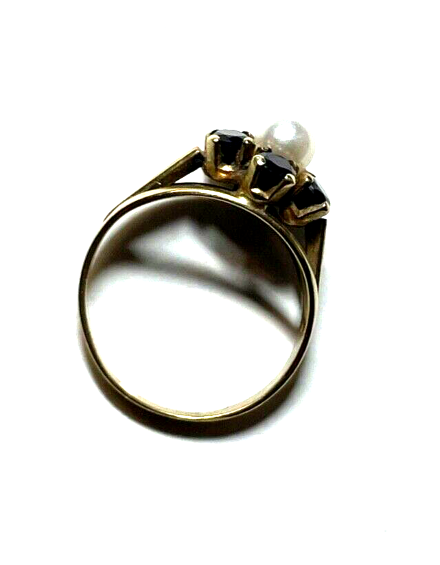 Vintage 333 Gold 8 K Ring 6 Granat + 1 Perle Ø 16 mm RG 50 Klassiker gepflegt4