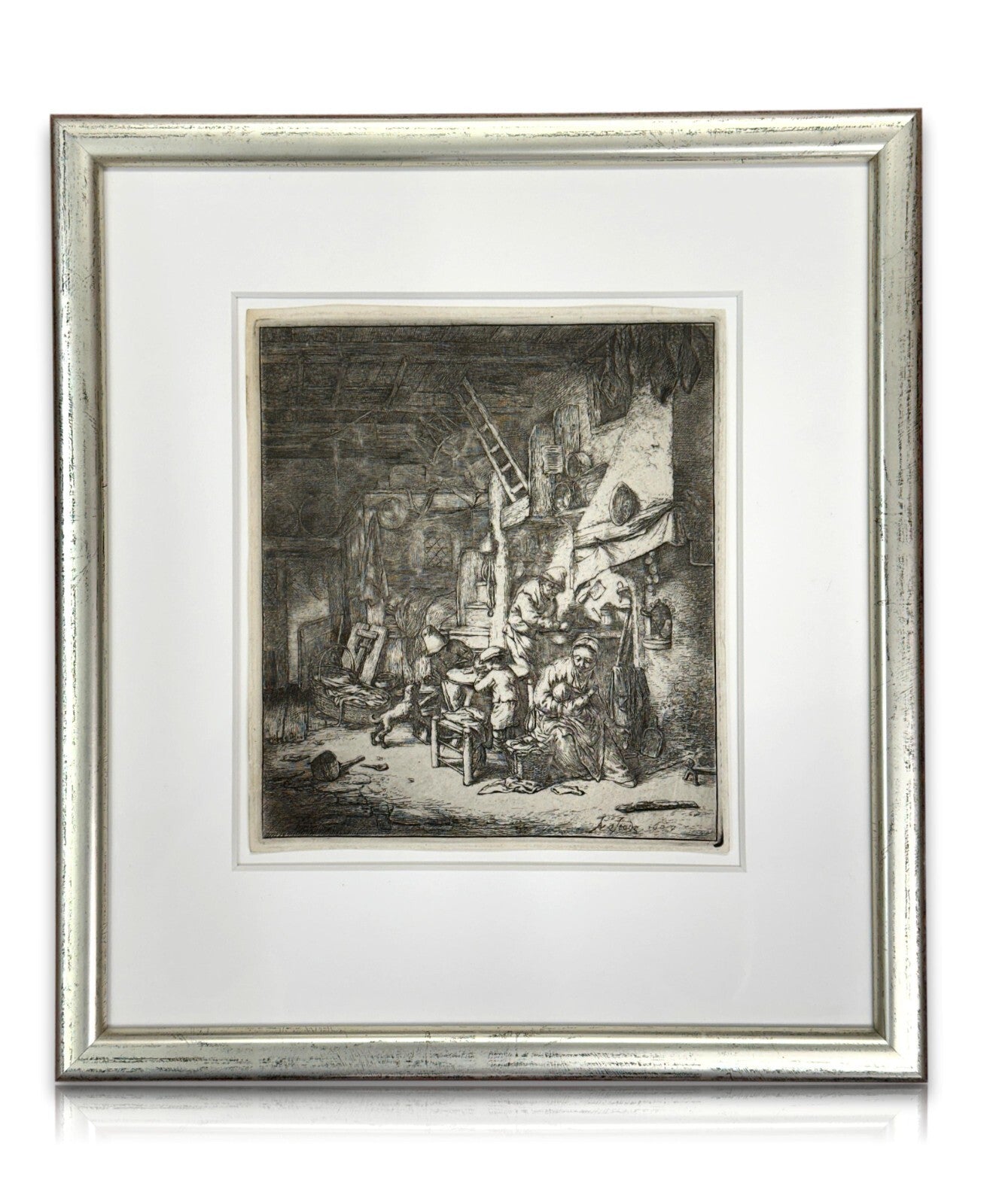 Adrian van Ostade - original Radierung - Familie 1647 - gerahmt - Passepartout0