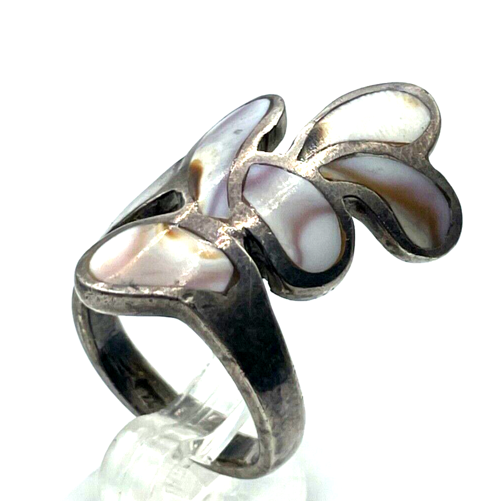 Vintage Ethno Style 925 Silber Ring Perlmutt Einlage Ø 17,5 RG 55 Handarbeit1
