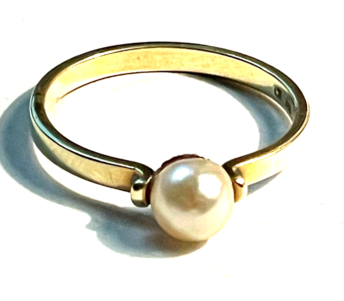 Solider Klassiker 585 Gold 14 K Ring 16,8 mm RG 53  Akoya Perle Juwelier gepfl.1