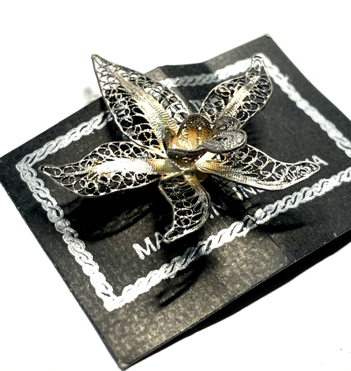 Filigran Silber Handarbeit Brosche Orchidee ungetragen orig. Blister Indonesien1