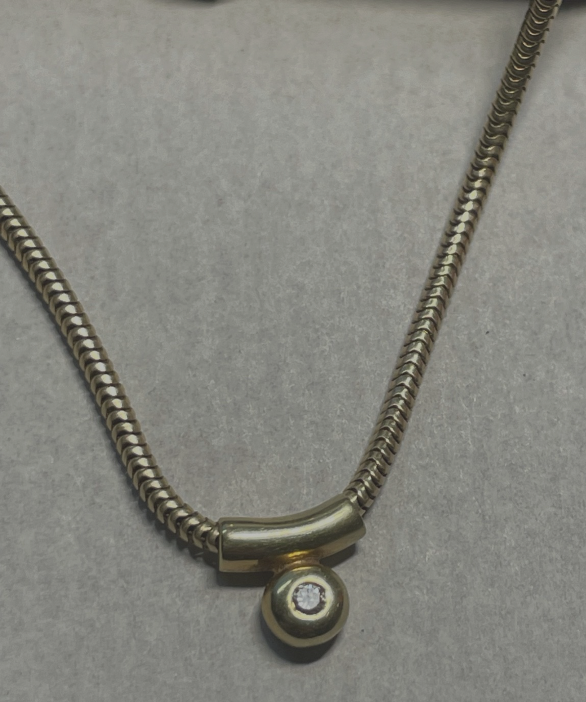 585 Gold Schlangenkette 45 cm + Gleiter Anhänger 0,1 ct. Brillant Juwelier gepfl3