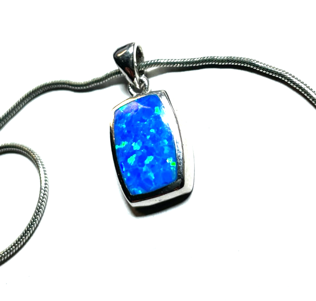 Sterling Anhänger mit Opal an 925 Silberkette Schlangenkette 42 cm gepflegt4