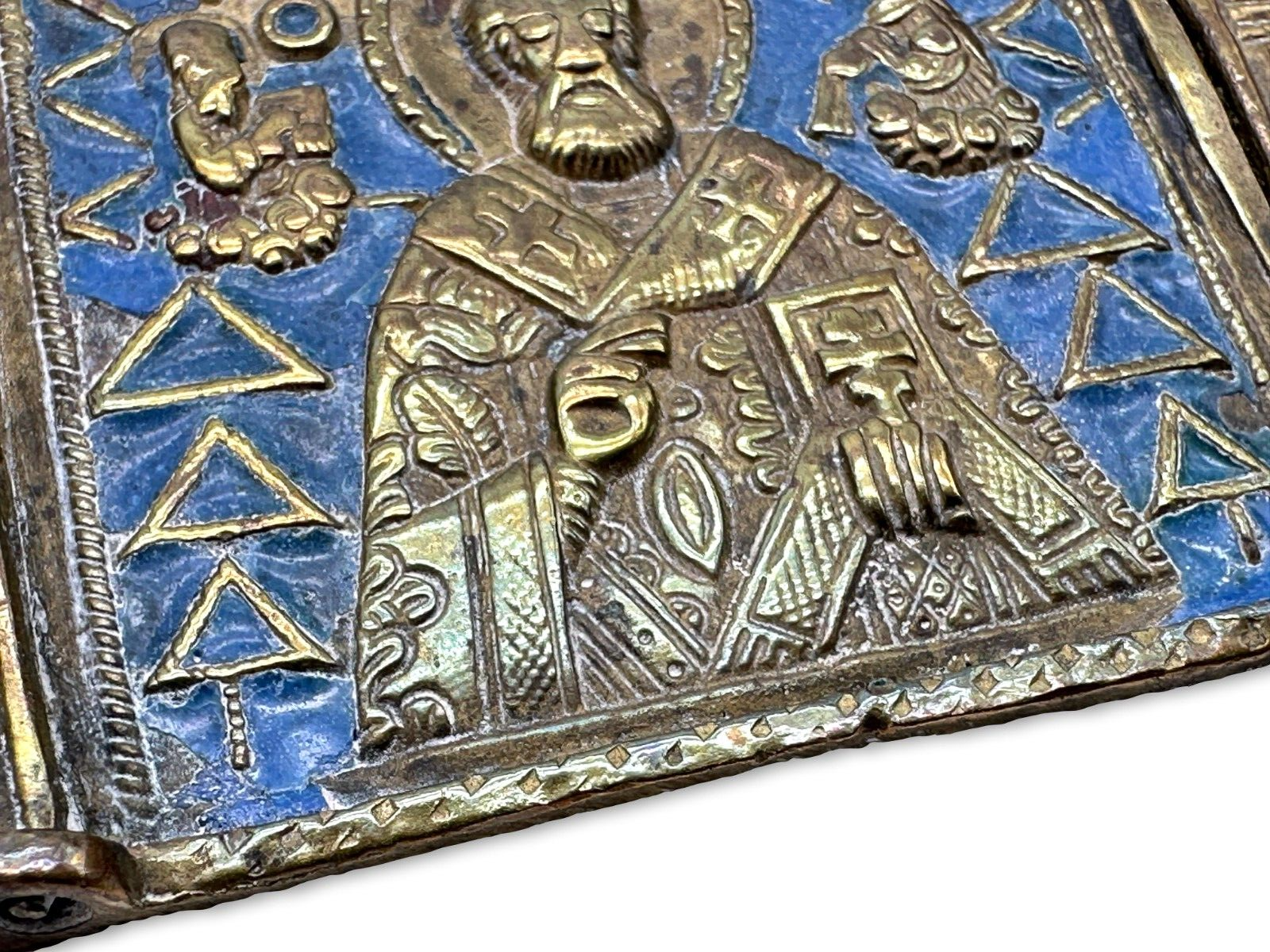 Antike russische Ikone - Bronze - um 1800-1840 -  Hl.Nikolaus - Tetraptychon5