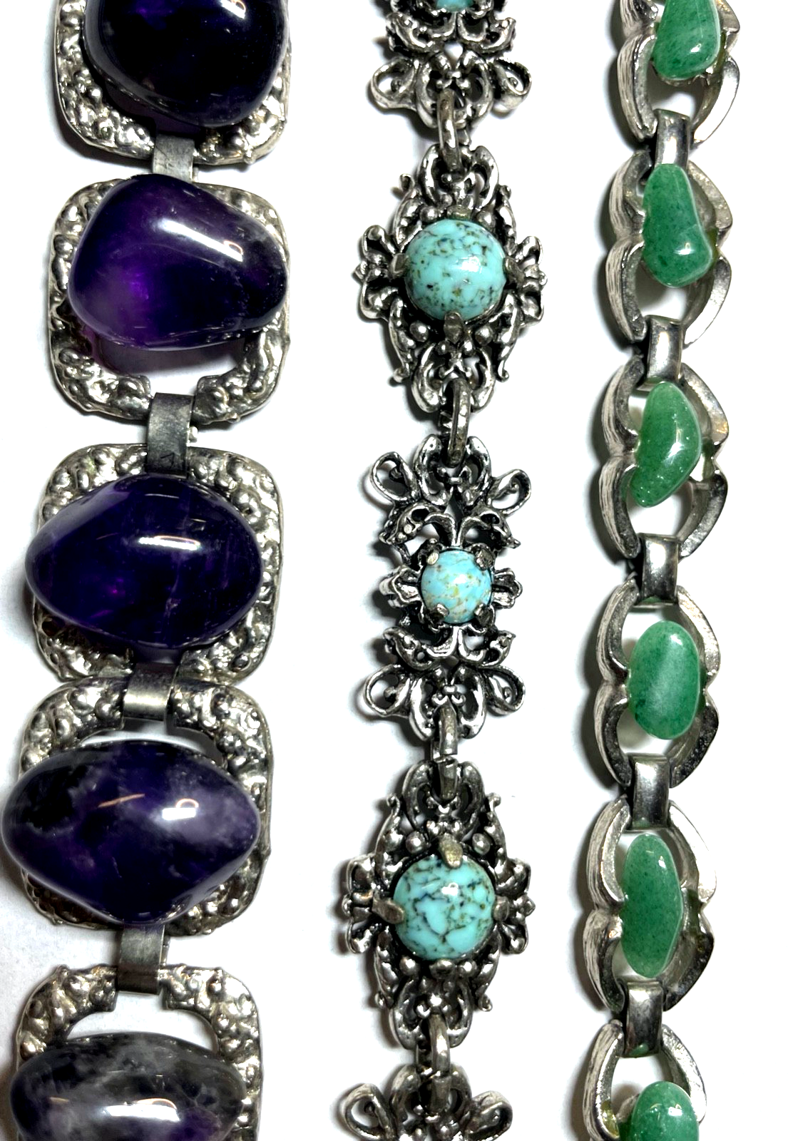 3 vintage Armbänder Armketten mit Edelstein Amethyst Aventurin 70er top gepflegt2