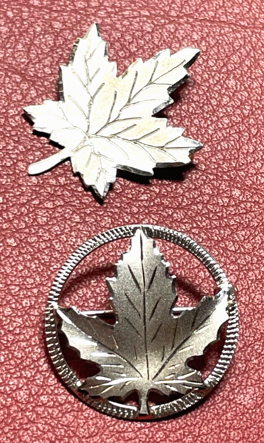 2 x Silber Brosche Anstecknadel Blatt Design feine Handarbeit Sterling 9256