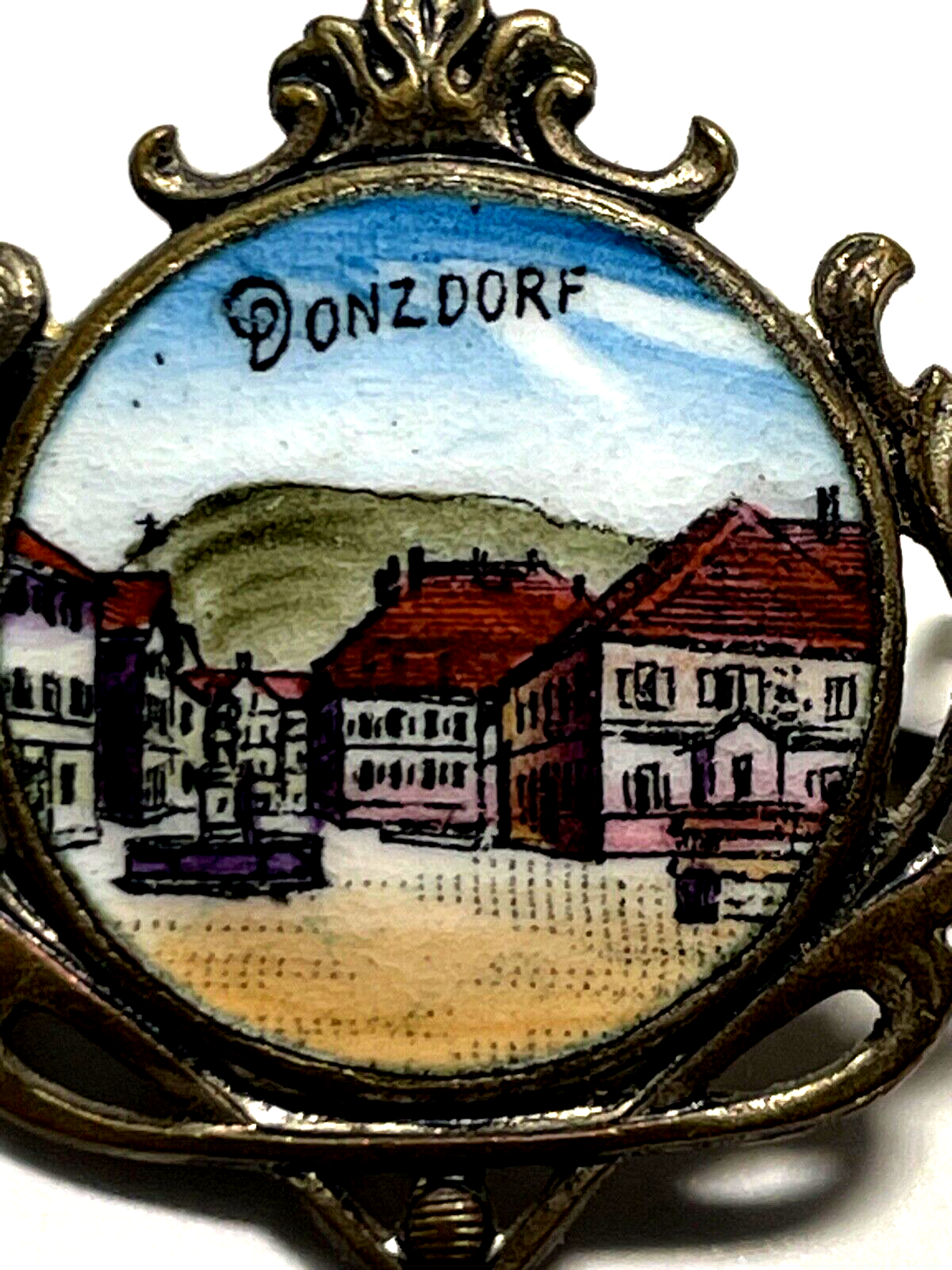 Antik Emaille Malerei Anstecknadel Handarbeit Donzdorf Württemb Ansicht vor 19001