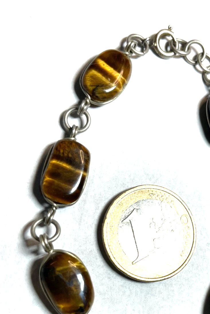 Vintage 835 Silber Armband mit Tigerauge  Handarbeit gepflegt L 19,5 - 20 B 1 cm2