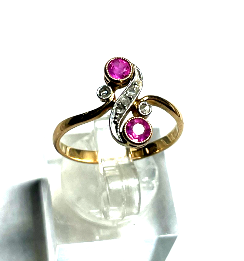 Aparter antik Roségold 585 Ring Rubin Diamant Rosen Ø 16,9 mm RG 53 Juwelier6