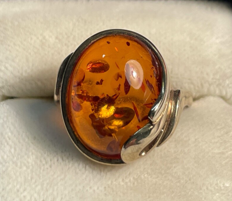 333 Gold 8 K Ring Bernstein Cabochon Ø 18 mm RG 57 gepflegt Juwelier Punze0