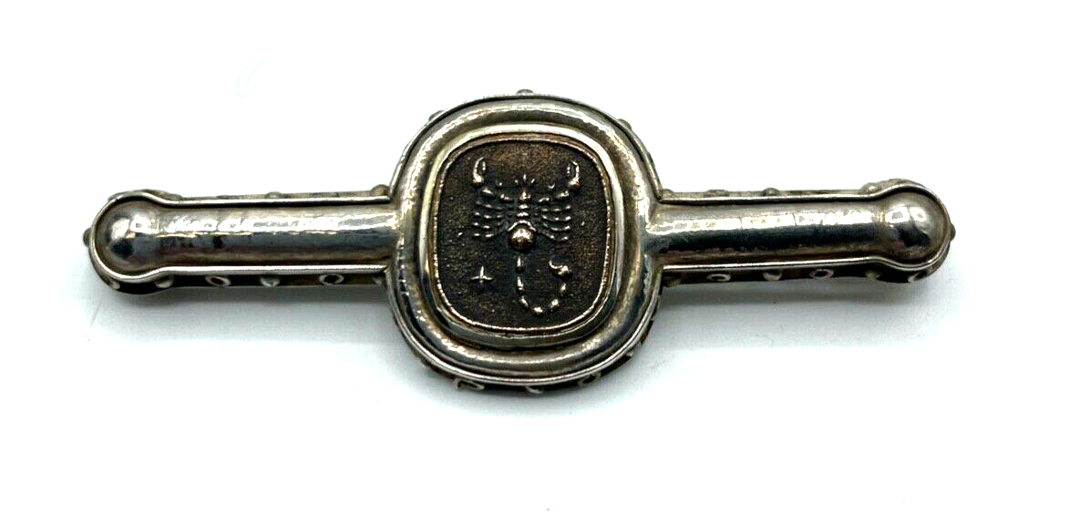 Vintage prächtige Anstecknadel 800 Silber + Bronze Einlage Skorpion Handarbeit0