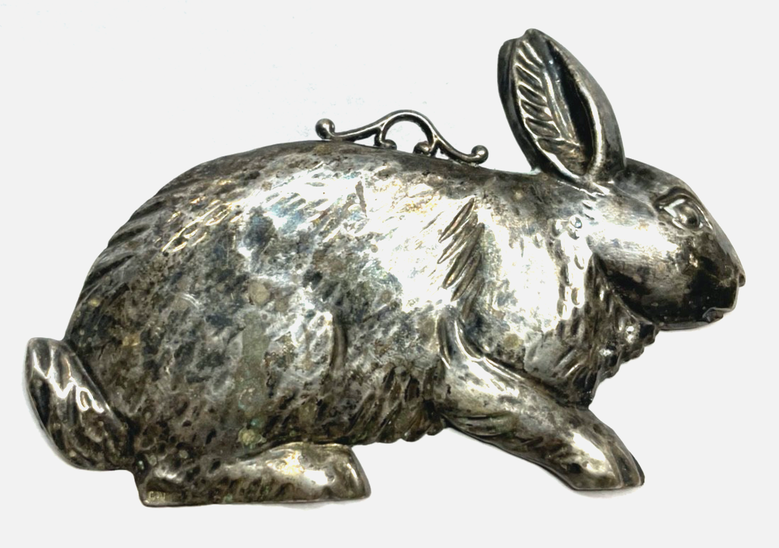 Antik Votivgabe ex voto Hase Silber Echtsilber Aufhänger Anhänger 10,5 x 7 cm0