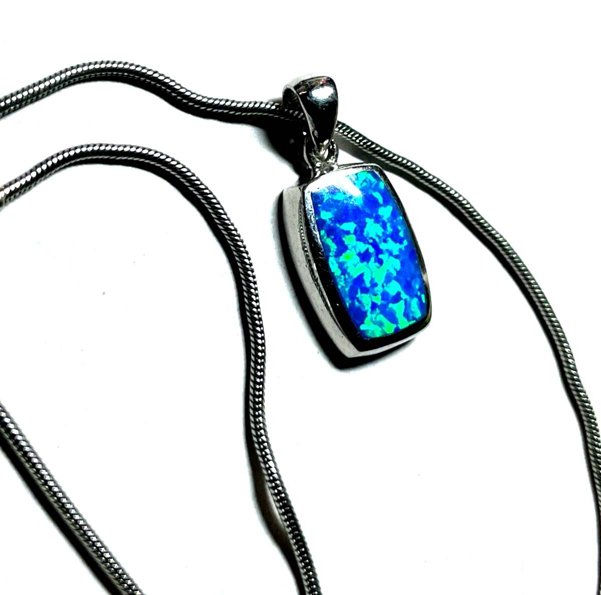Sterling Anhänger mit Opal an 925 Silberkette Schlangenkette 42 cm gepflegt3