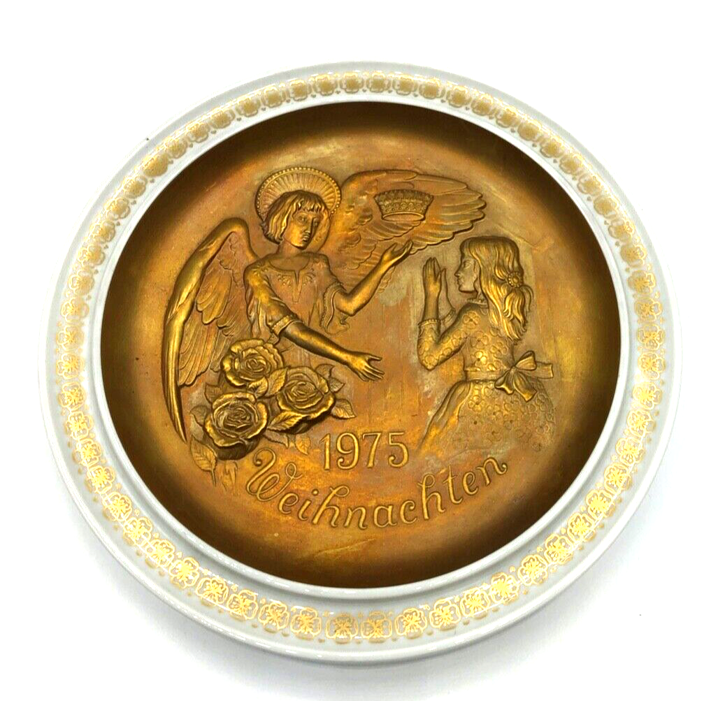 Vintage Hutschenreuther Porzellan Weihnachtsteller Wandteller 1975 Weiß Gold Ø220