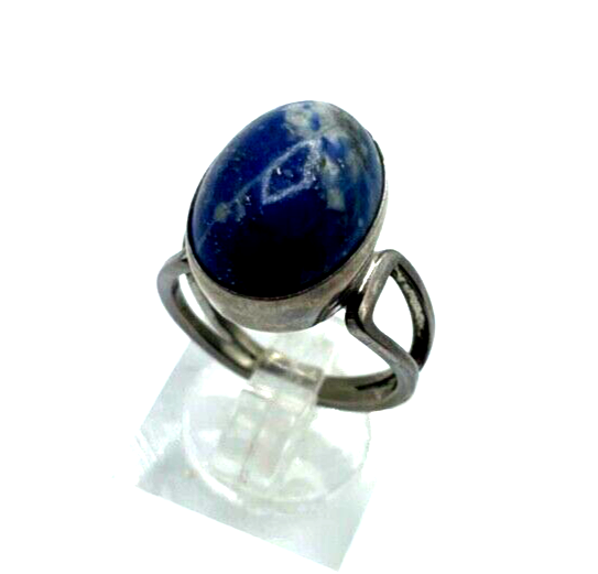 Vintage solider 925 Silber Ring Sodalith massiv Ø17mm RG54 Handarbeit midcentury0