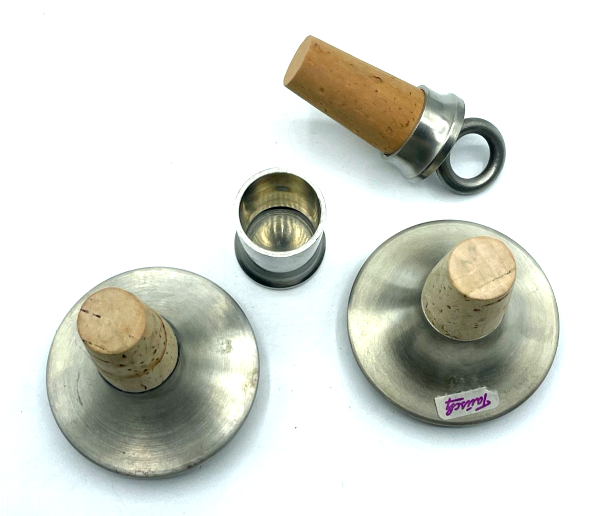 3 große vintage dekorative Flaschenstöpsel Flaschenkorken Zinn sehr gepflegt2