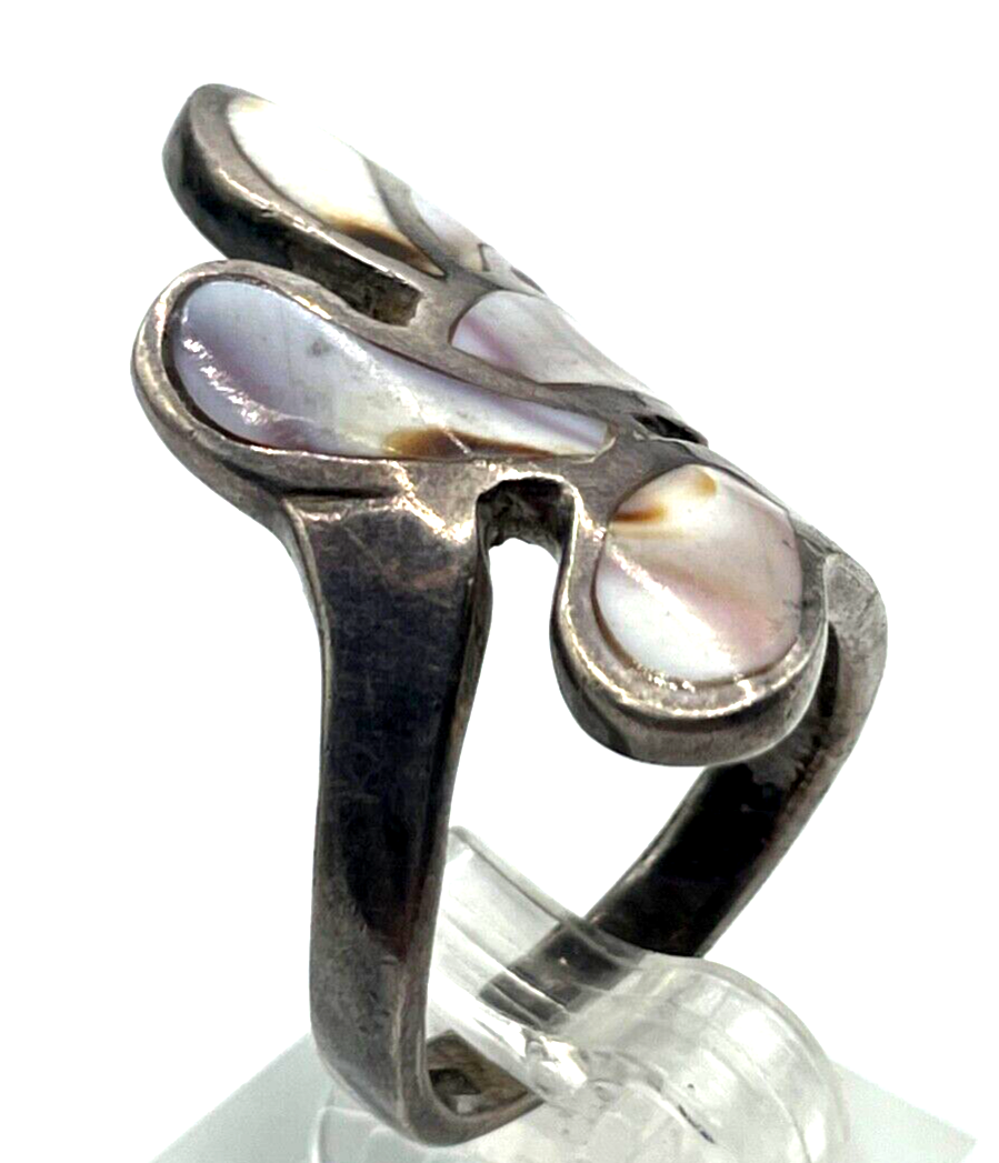 Vintage Ethno Style 925 Silber Ring Perlmutt Einlage Ø 17,5 RG 55 Handarbeit2