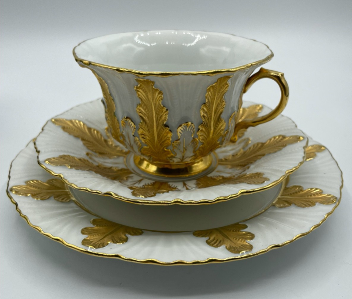 Antik Meissen Porzellan Gedeck I. Wahl Eichenlaub Gold Sammeltasse 3tlg. 1A Zust5