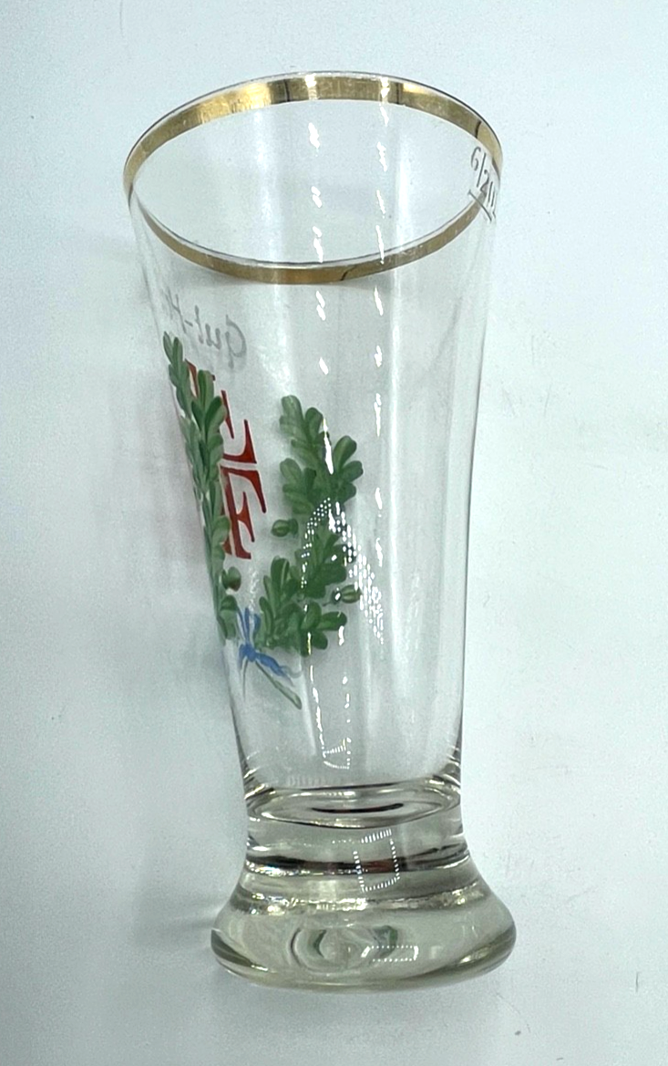 Antik Glas handbemalt Jugendstil Andenkenglas Gut Heil! Turner Bewegung 6/20L5