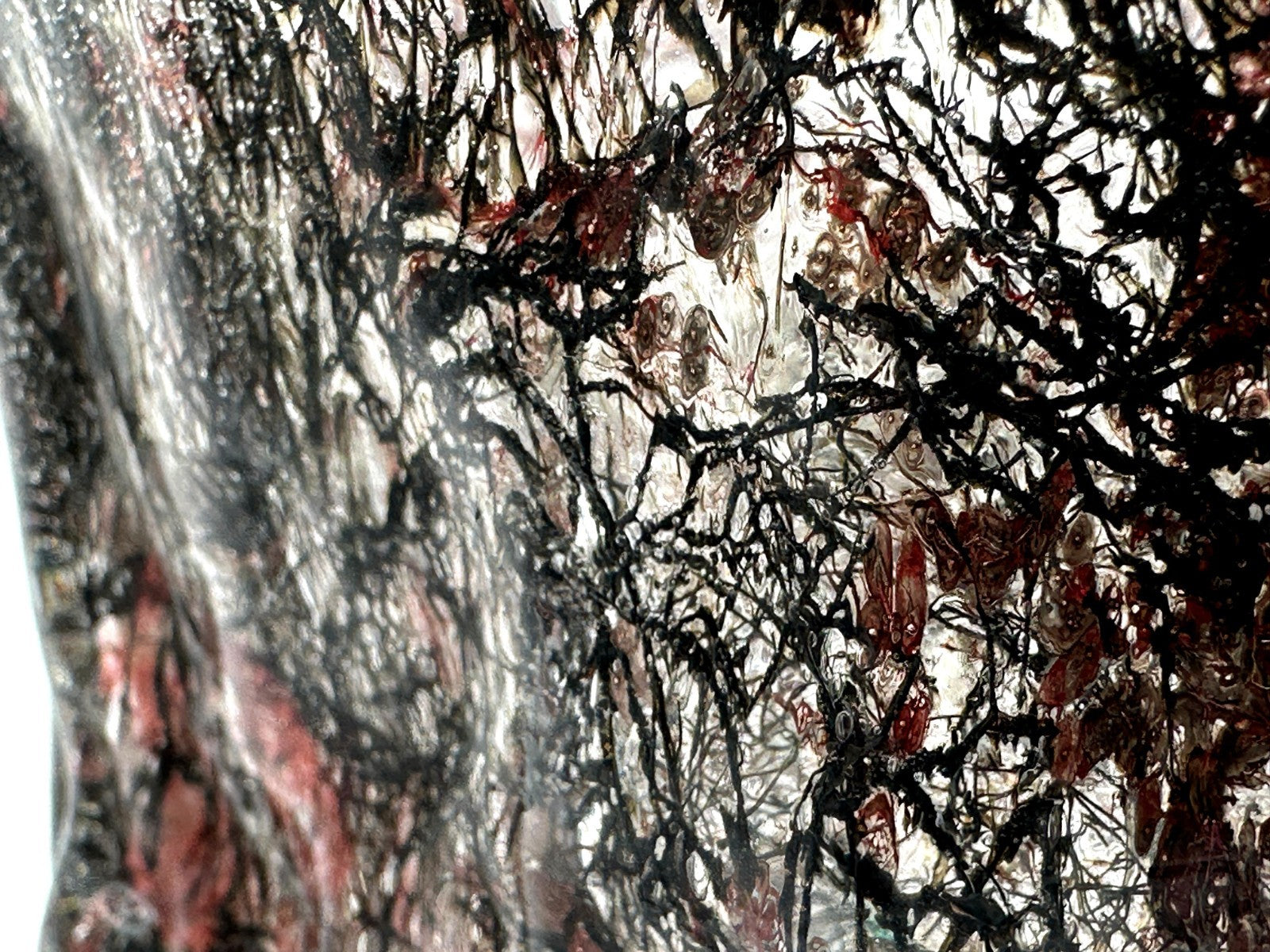 Schwere Studioglas Vase mit Kupfer- und Eisenfaden-Einschmelzungen  ca. 3,2 kg,6