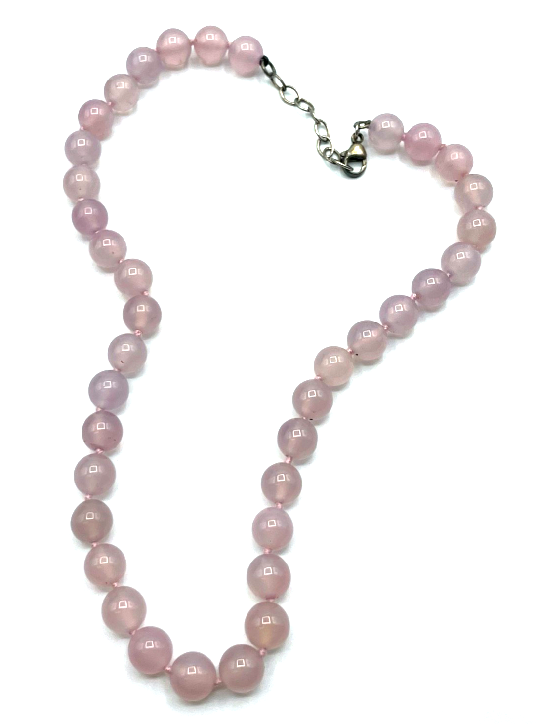 AAA Qualität Rosenquarz Kugelkette mit 925 Silber Karabiner Ø 10 mm L 44 + 4 cm5