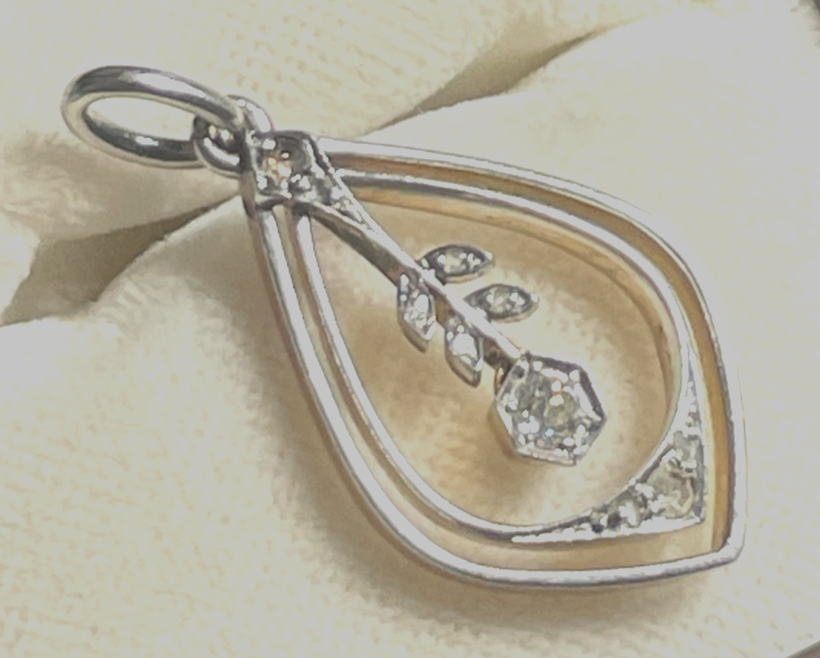 585 Bicolor Gold Art Déco Anhänger 10 Altschliff Brillanten Rosenschliff Juwelie0