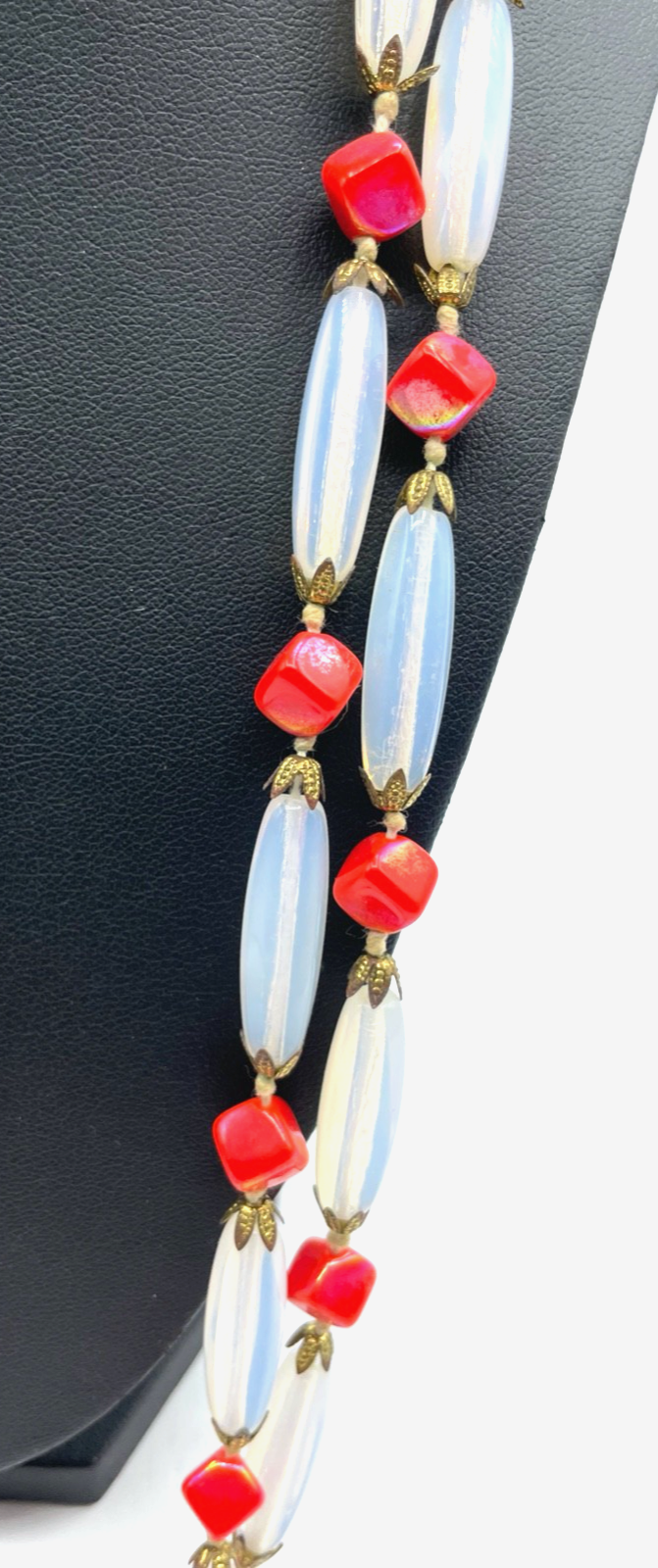 Antik Gablonz Halskette Opalinglas 30er Jahre L 150 cm Flapperkette Topzustand2