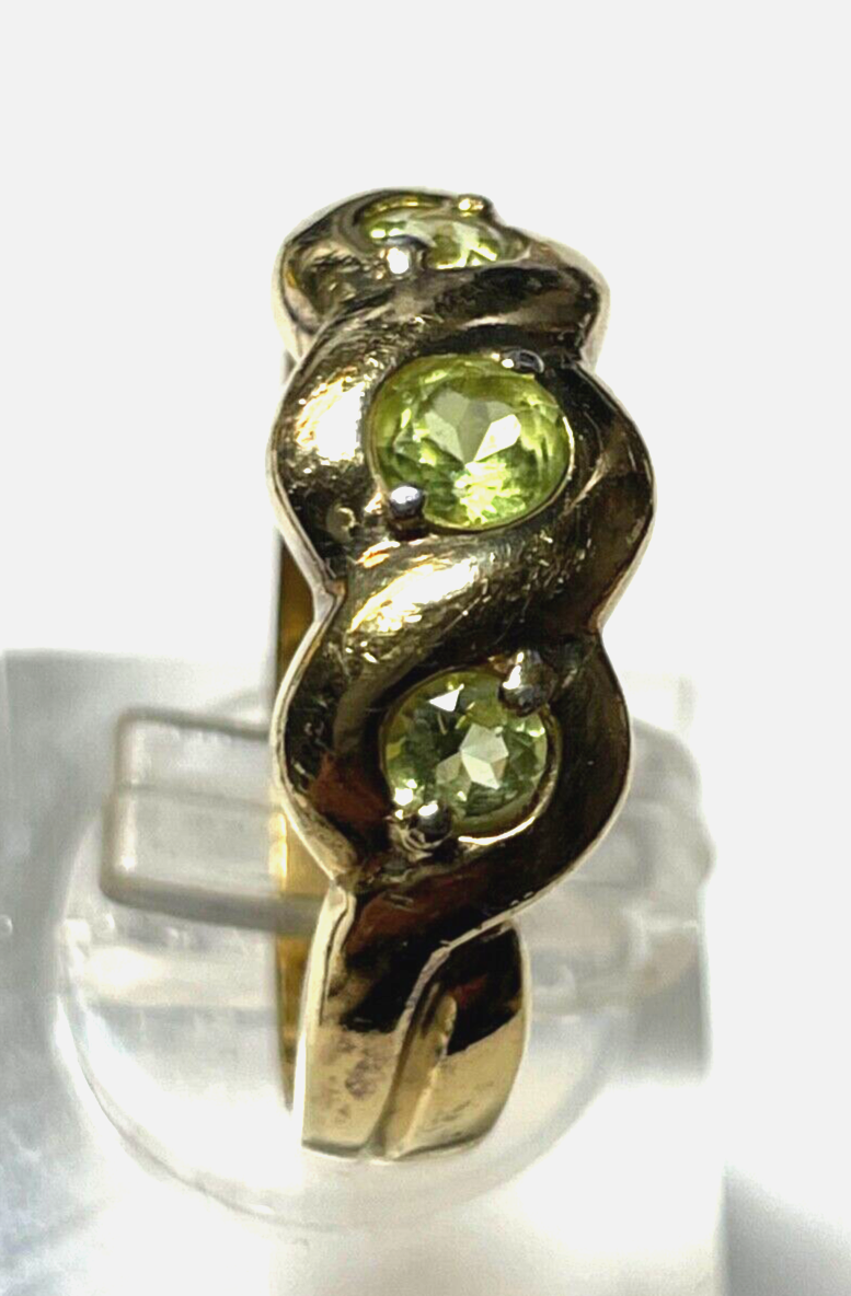 925 Silber Ring vergoldet Silberring 3 Peridot Bandring Ø 19 mm RG 604