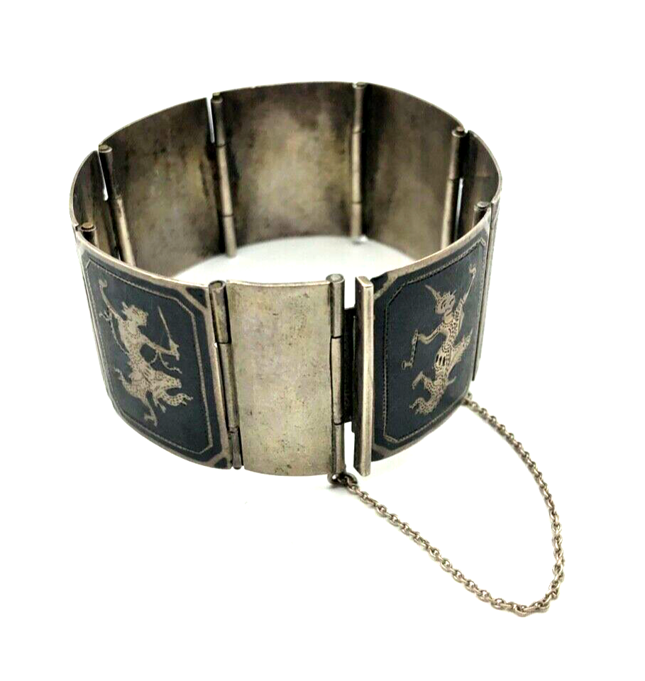 Stattliches vintage 925 Sterling Silber Armband Siam Tempeltänzer L 18 cm B 3 cm7