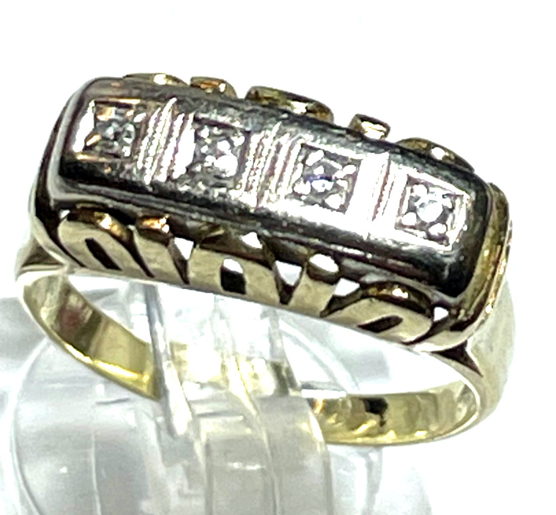 Antik 585 Gold 14 K bicolor Ring 4 Diamanten Juwelier Ø 17,2 mm Gr. RG 54 gepfl.9