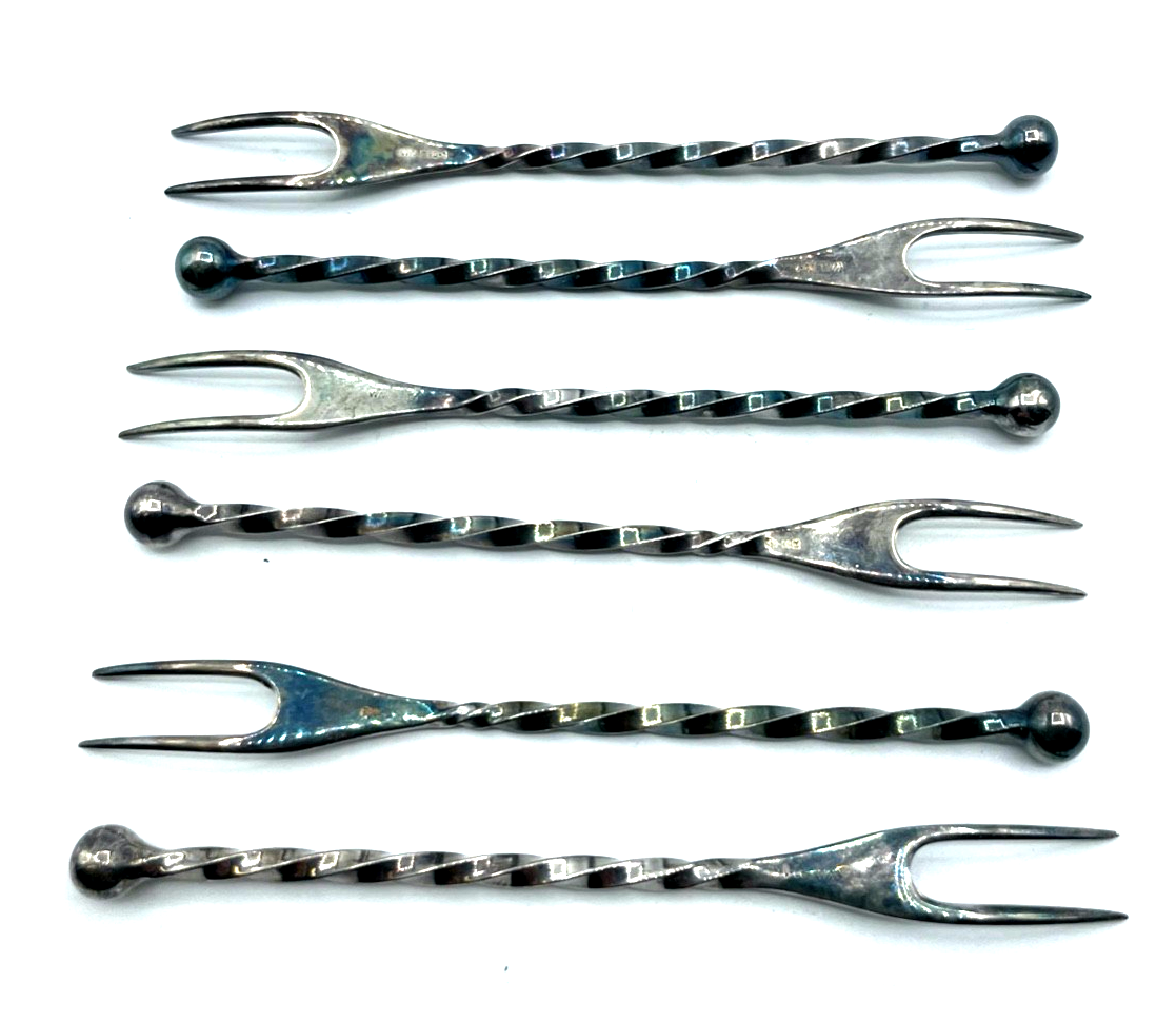Vintage 6 Set WMF Cocktailgabel Bowlegabel Spicker  versilbert L 11,4 cm gepfl.1