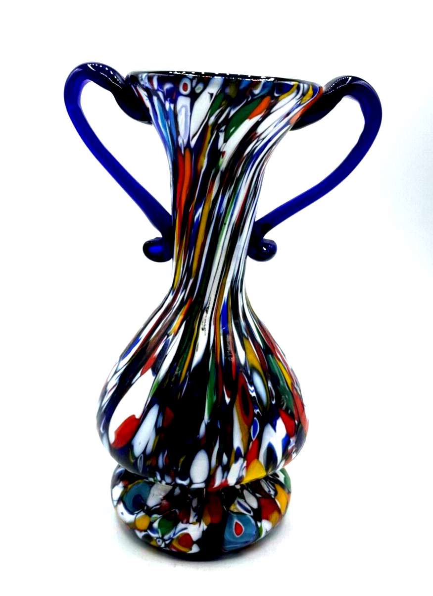 Midcentury Murano Glas Vase Millefiori Henkelvase Franco Moretti H 20,5 cm3