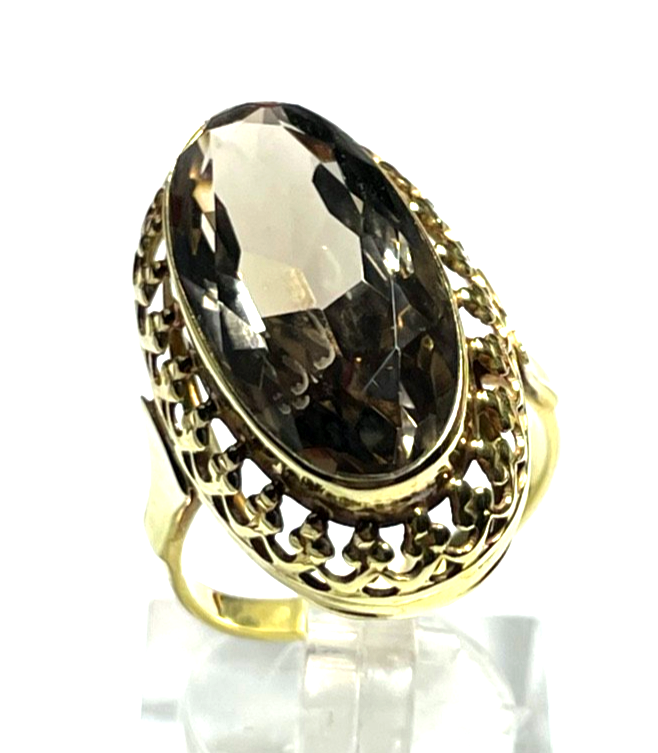 Vintage Design 333 Gold 8 K Ring Rauchquarz Ø 17,5 mm RG 55 Juwelier wunderschön3
