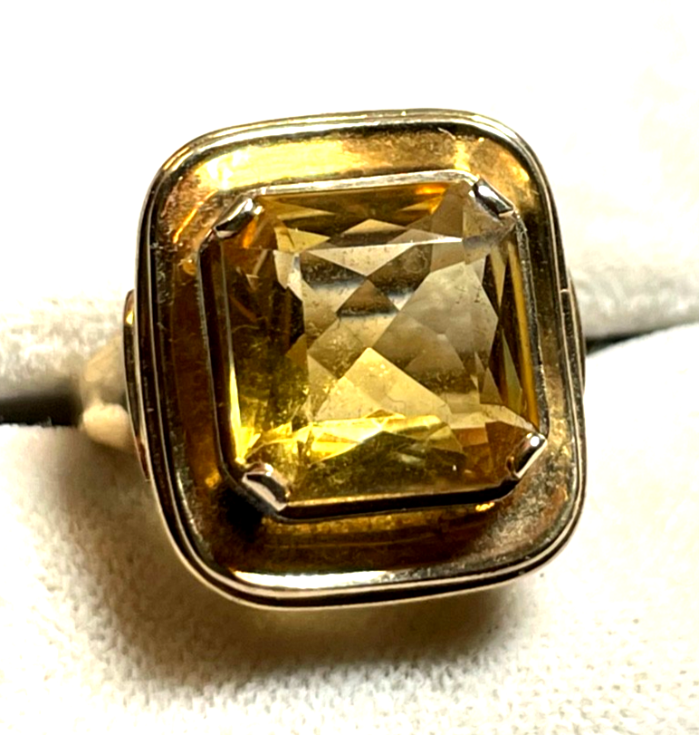 Solider 585 Gold 14 K  Ring großer Citrin Kissen Ø 16,9 mm RG 53 Juwelier gepfl.7