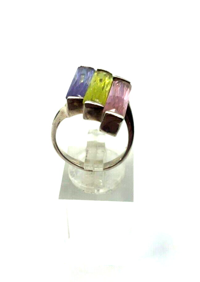 Sehr schöner großer Cocktailring 925 Silber Ring Pastell Farbsteine 18 mm RG 573