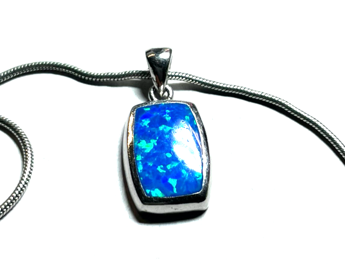 Sterling Anhänger mit Opal an 925 Silberkette Schlangenkette 42 cm gepflegt5