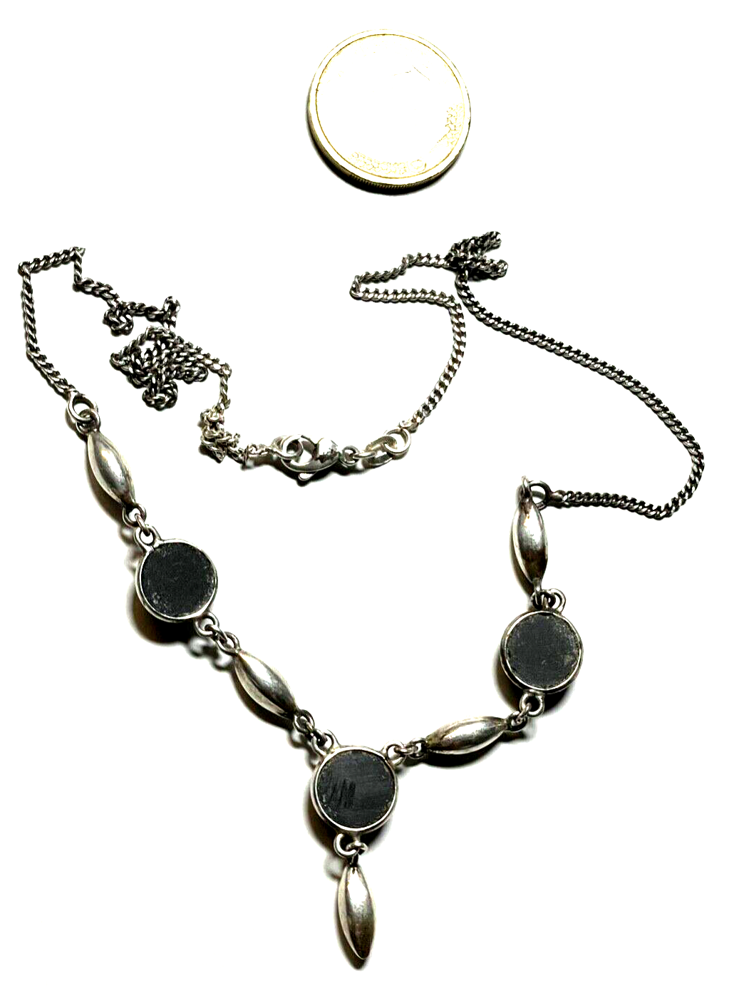 925 Sterling Silber Kette Collier mit 3x Onyx Cabochon Handarbeit sehr apart5