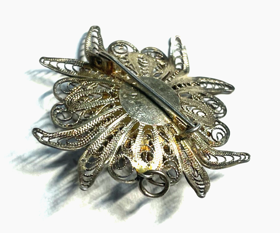 Antik 800 Silber Brosche Anstecknadel Filigransilber Anhänger Tracht Ø 45 mm6